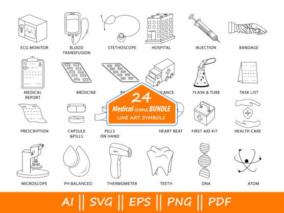 24 Medical Icons Bundle: Graphics for Crafters